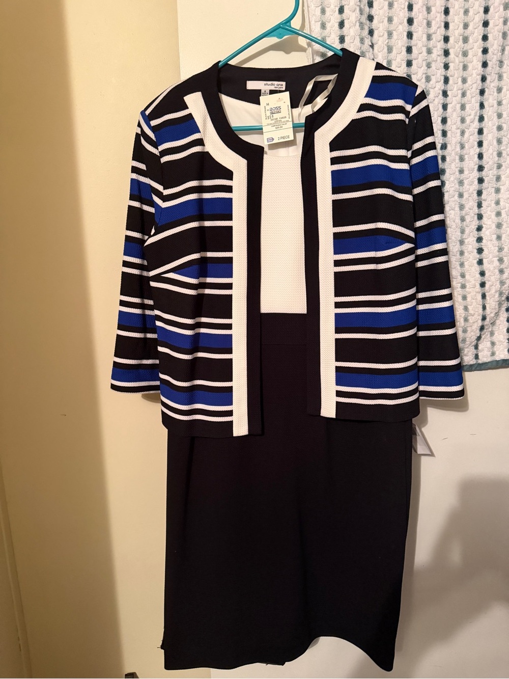 Studio One Black and Blue Striped Midi Dress with Jacket New